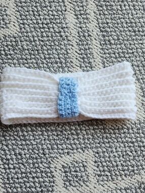 White Knit Kids Headband with Light Blue Accent